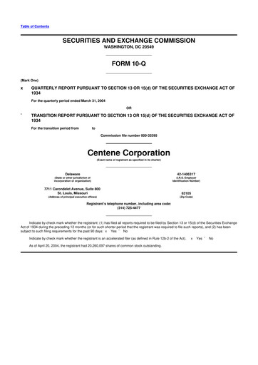 Thumbnail Centene 10-Q Quarterly Report FY 
