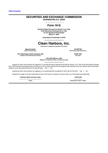 Thumbnail Clean Harbors
 10-Q Quarterly Report FY 