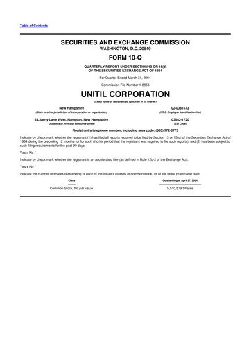 Thumbnail Unitil Corporation
 10-Q Quarterly Report FY 