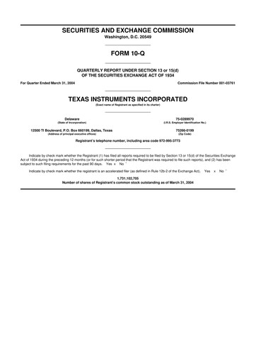 Miniature Texas Instruments 10-Q Rapport trimestriel  