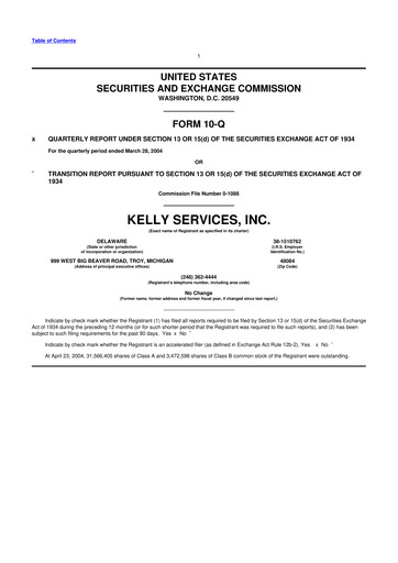 Miniature Kelly Services
 10-Q Rapport trimestriel  