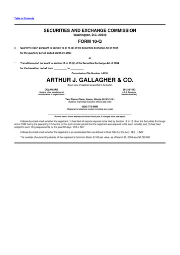 Vorschaubild Arthur J. Gallagher & Co.
 10-Q Quartalsbericht  