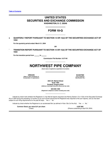 Miniature Northwest Pipe Company
 10-Q Rapport trimestriel  