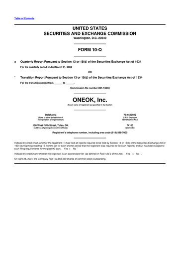 Thumbnail Oneok 10-Q Quarterly Report FY 