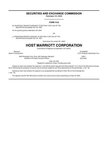 Thumbnail Host Hotels & Resorts
 10-Q Quarterly Report FY 
