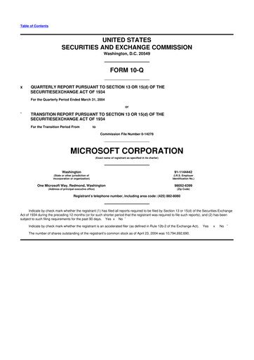 Thumbnail Microsoft 10-Q Quarterly Report FY 