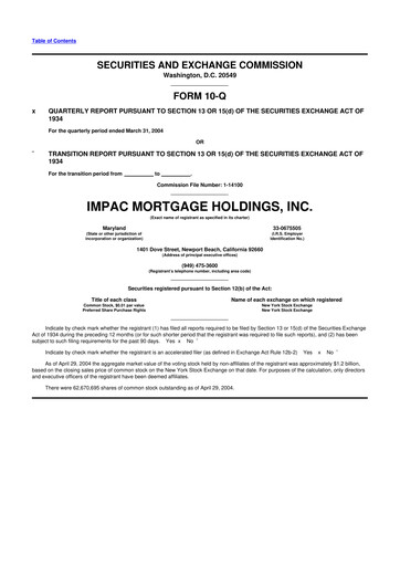 Thumbnail Impac Mortgage Holdings 10-Q Quarterly Report FY 