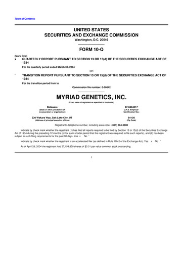 Thumbnail Myriad Genetics 10-Q Quarterly Report FY 