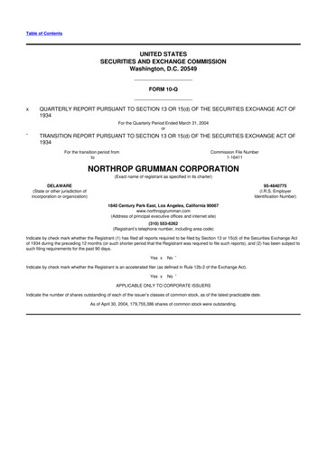 Miniature Northrop Grumman 10-Q Rapport trimestriel  