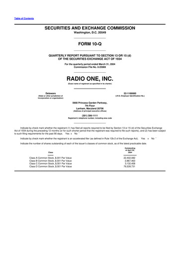 Miniature Urban One
 10-Q Rapport trimestriel  