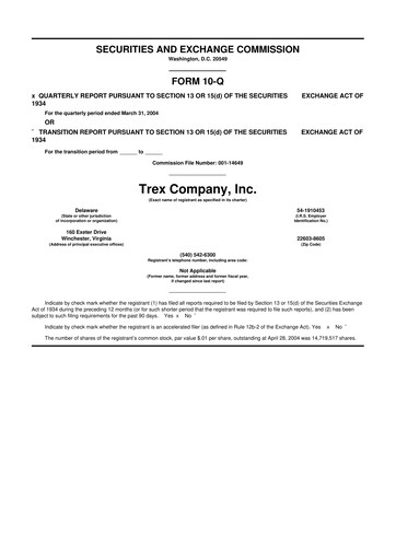 Miniature Trex 10-Q Rapport trimestriel  