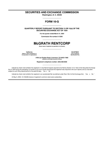 Miniature McGrath RentCorp
 10-Q Rapport trimestriel  