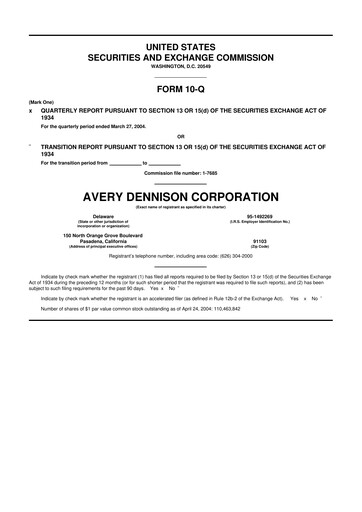 Thumbnail Avery Dennison
 10-Q Quarterly Report FY 