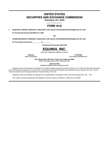 Thumbnail Equinix 10-Q Quarterly Report FY 