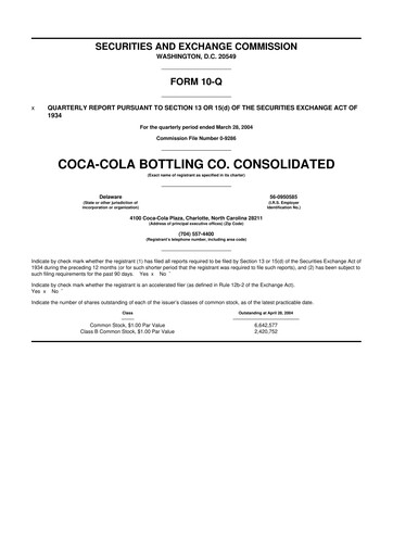 Thumbnail Coca-Cola Consolidated 10-Q Quarterly Report FY 