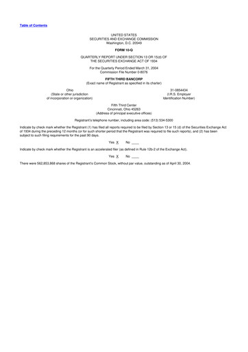 Thumbnail Fifth Third Bank
 10-Q Quarterly Report FY 