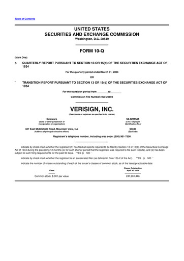 Thumbnail VeriSign 10-Q Quarterly Report FY 