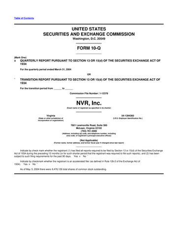 Vorschaubild NVR 10-Q Quartalsbericht  