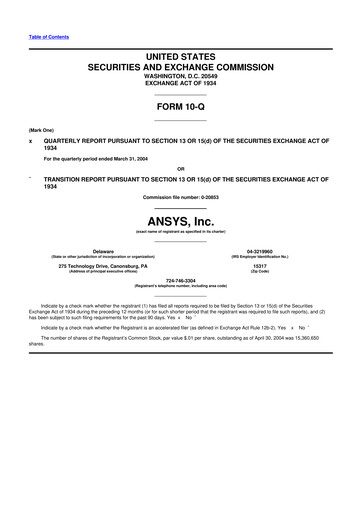 Thumbnail Ansys 10-Q Quarterly Report FY 