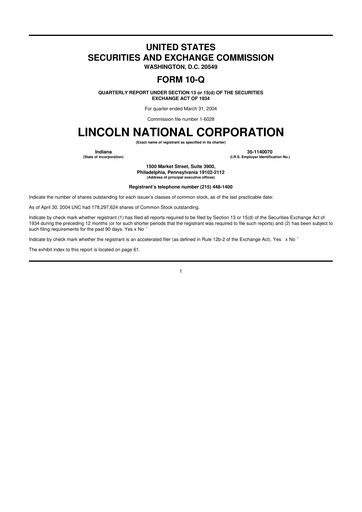 Thumbnail Lincoln National Corporation 10-Q Quarterly Report FY 