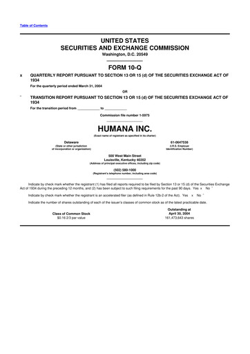 Thumbnail Humana 10-Q Quarterly Report FY 