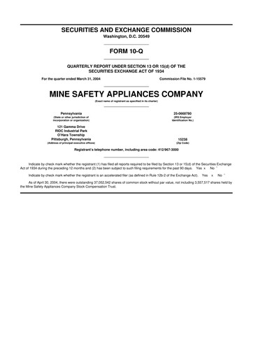 Thumbnail MSA Safety 10-Q Quarterly Report FY 