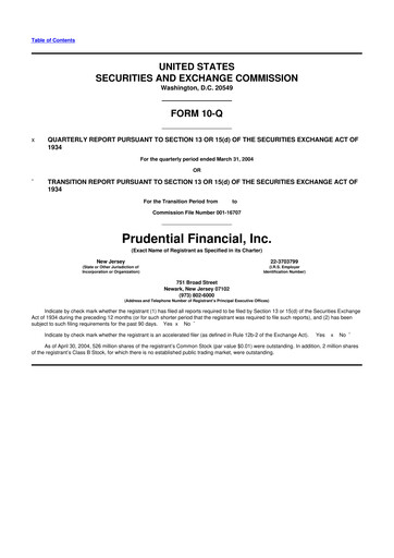 Thumbnail Prudential Financial 10-Q Quarterly Report FY 