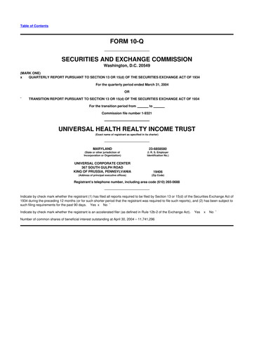 Thumbnail Universal Health Realty Income Trust 10-Q Quarterly Report FY 