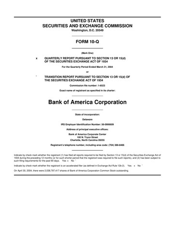 Thumbnail Bank of America  10-Q Quarterly Report FY 