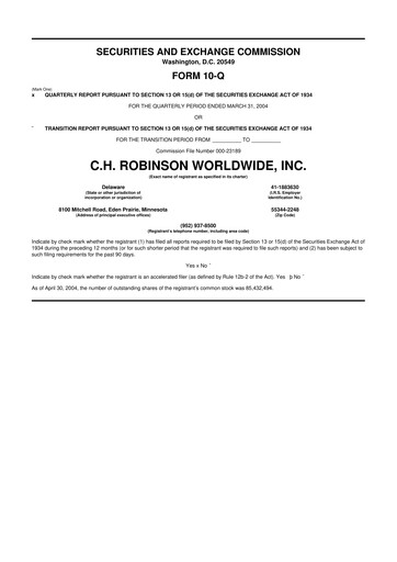 Thumbnail C. H. Robinson 10-Q Quarterly Report FY 