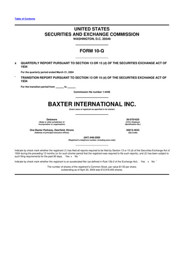 Thumbnail Baxter 10-Q Quarterly Report FY 