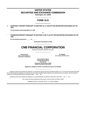 Thumbnail CNB Financial Corp 10-Q Quarterly Report FY 