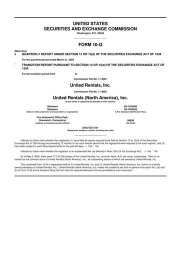 Thumbnail United Rentals
 10-Q Quarterly Report FY 