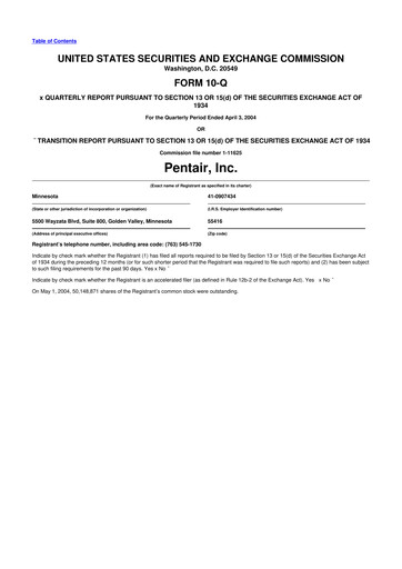 Thumbnail Pentair
 10-Q Quarterly Report FY 