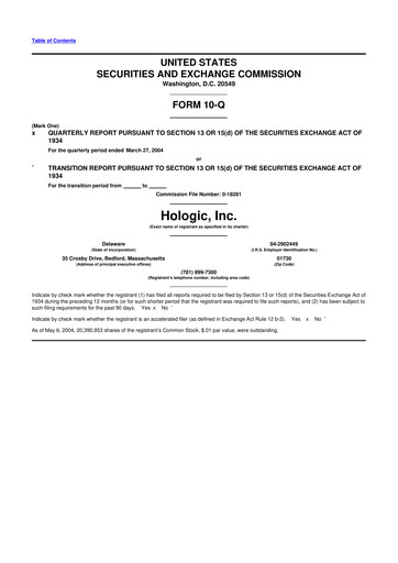 Thumbnail Hologic 10-Q Quarterly Report FY 