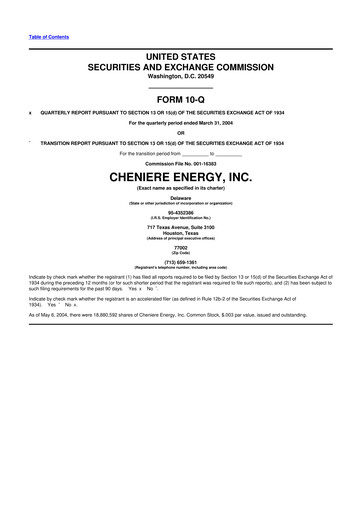 Thumbnail Cheniere Energy
 10-Q Quarterly Report FY 