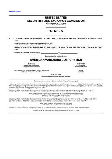 Thumbnail American Vanguard 10-Q Quarterly Report FY 