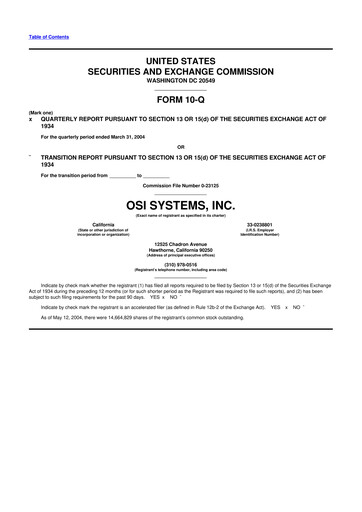 Miniature OSI Systems
 10-Q Rapport trimestriel  