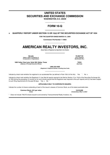 Thumbnail American Realty Investors 10-Q Quarterly Report FY 
