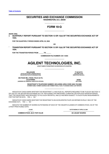 Thumbnail Agilent Technologies 10-Q Quarterly Report FY 