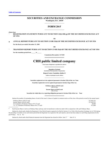 Thumbnail Cement Roadstone Holding
 20-F Annual Report 