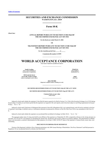 Thumbnail World Acceptance Corporation 10-K Annual Report 