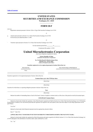 Thumbnail United Microelectronics 20-F Annual Report 