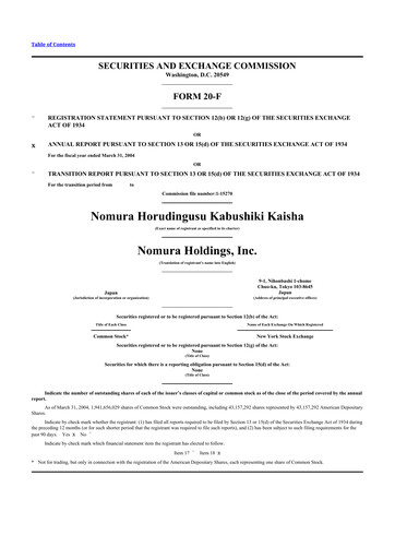 Thumbnail Nomura Holdings 20-F Annual Report 