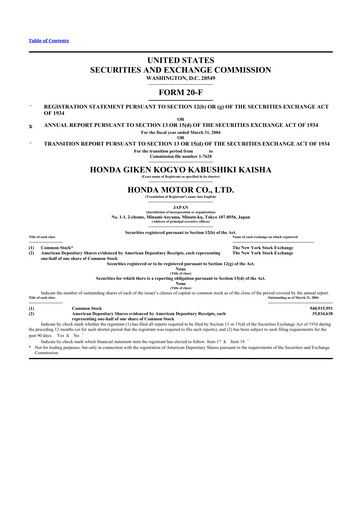 Thumbnail Honda 20-F Annual Report 