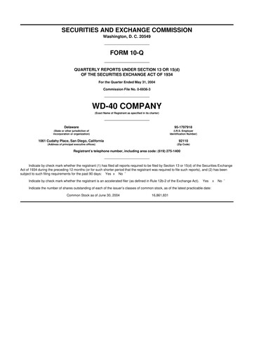 Miniature WD-40 Company
 10-Q Rapport trimestriel  