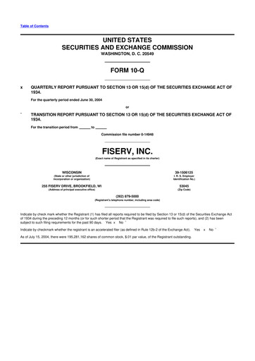 Thumbnail Fiserv 10-Q Quarterly Report FY 