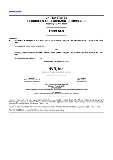 Vorschaubild NVR 10-Q Quartalsbericht  