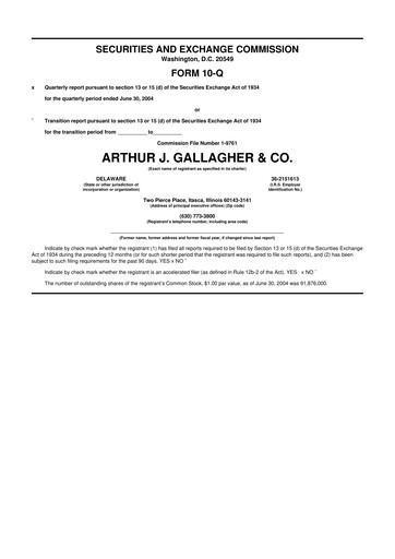 Vorschaubild Arthur J. Gallagher & Co.
 10-Q Quartalsbericht  