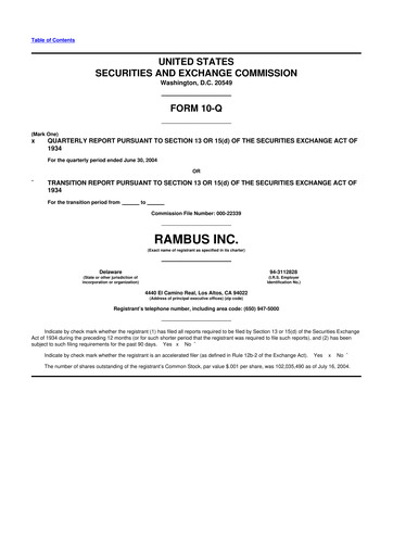 Thumbnail Rambus 10-Q Quarterly Report FY 